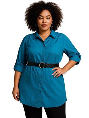 Woman Within Size 18/20 Women's Front Button Down Solid Blouse